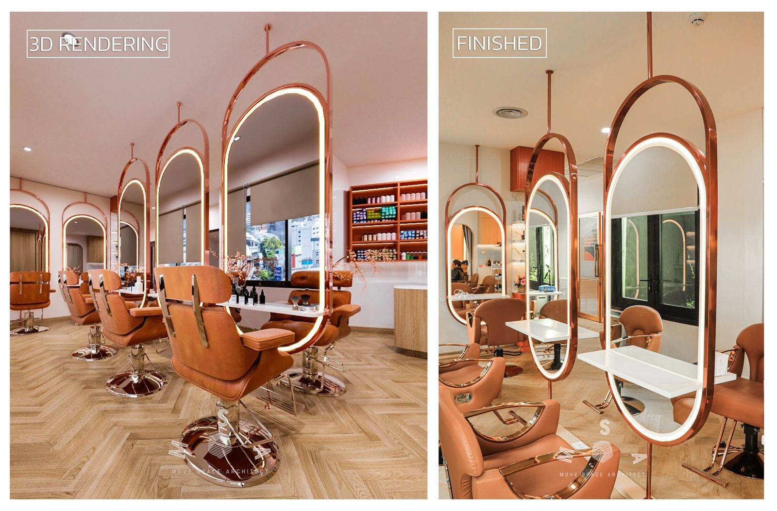 Be Branch · Khu Khot — Mirrors: rendering left, finished right (rendering beside photograph)