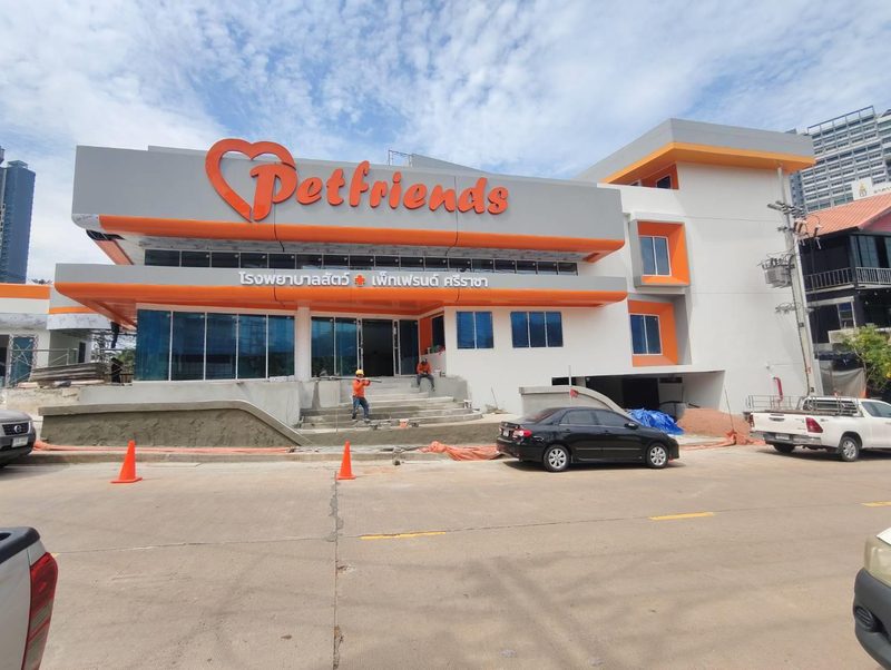 Petfriends Animal Hospital, Sriracha — photograph during the final exterior installation